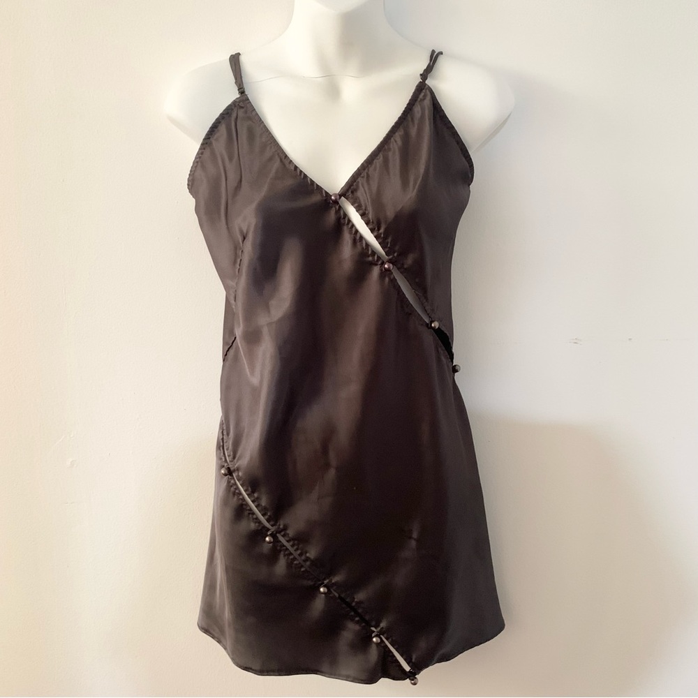 La Vie En Rose button cutout silky slip dress